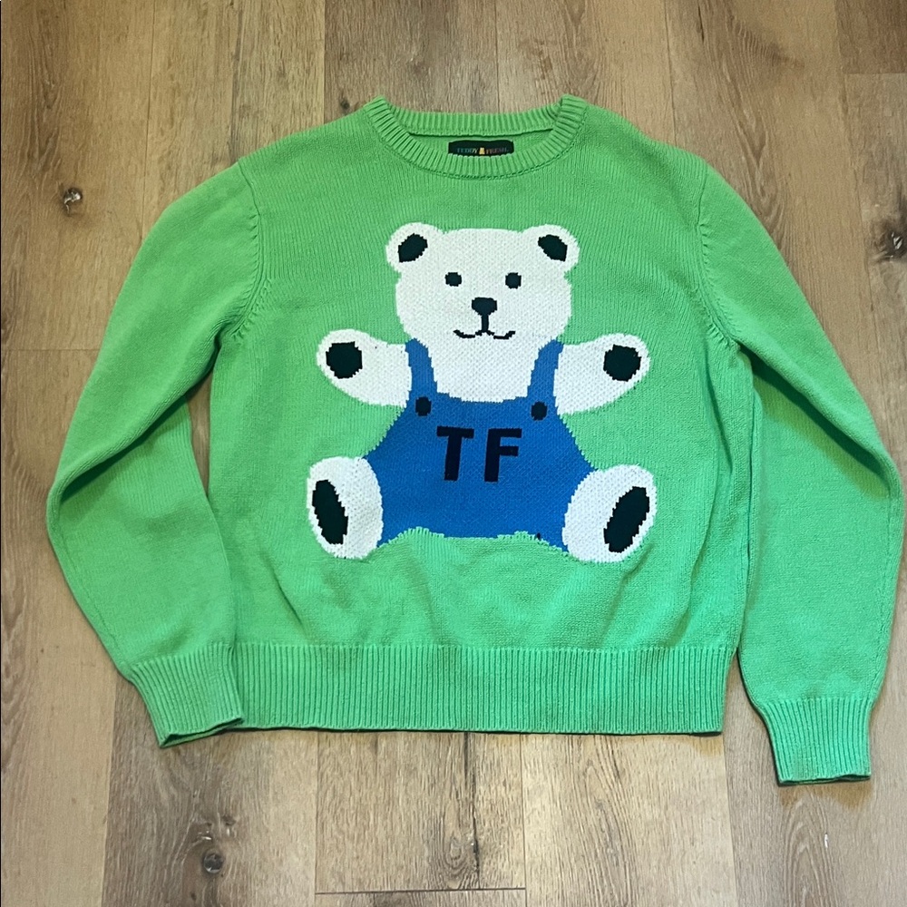 Teddy Fresh Green Bear Sweater Size Large Women’s Retails for $150